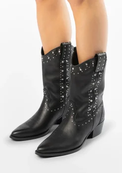 Zwarte Cowboylaarsjes Met Zilverkleurige Studs^Sacha Best