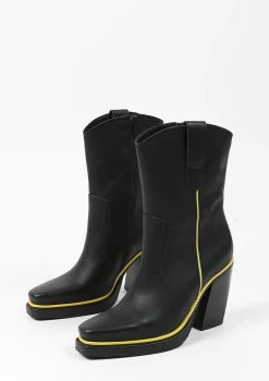 Zwarte Enkellaarsjes Met Hak En Gele Details^Sacha Outlet
