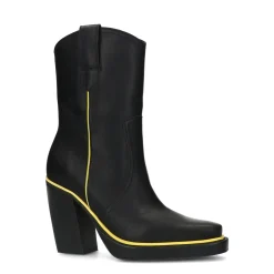 Zwarte Enkellaarsjes Met Hak En Gele Details^Sacha Outlet