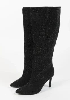 Zwarte Hoge Strass Laarzen^Sacha New