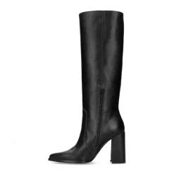 Zwarte Kniehoge Leren Laarzen Met Hak^Sacha Store