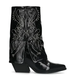 Zwarte Lakleer Enkellaarsjes Met Flap^Sacha Cheap