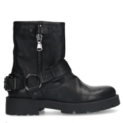 Zwarte Leren Biker Boots Met Zilverkleurige Buckle^Sacha Cheap