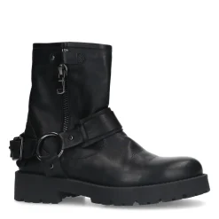 Zwarte Leren Biker Boots Met Zilverkleurige Buckle^Sacha Cheap