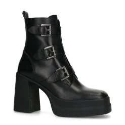 Zwarte Leren Biker Boots Met Plateau Hak^Sacha Store