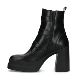 Zwarte Leren Biker Boots Met Plateau Hak^Sacha Store