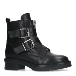 Zwarte Leren Biker Boots Met Zilverkleurige Gespen^Sacha Store