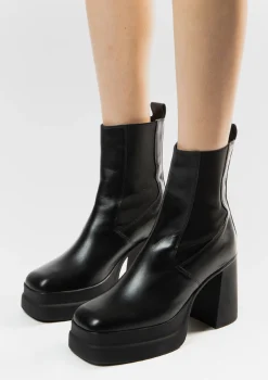 Zwarte Leren Chelsea Boots Met Plateau Hak^Sacha Hot