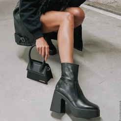 Zwarte Leren Chunky Boots^Sacha Store