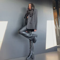 Zwarte Leren Chunky Boots^Sacha Store