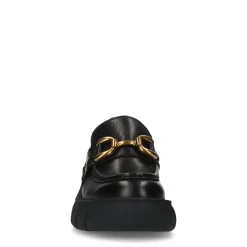 Zwarte Leren Chunky Loafers Met Goudkleurige Chain^Sacha New