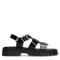 Zwarte Leren Chunky Sandalen^Sacha Outlet