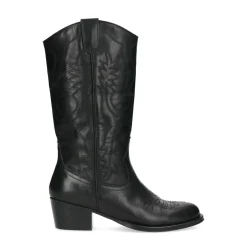 Zwarte Leren Cowboylaarzen Met Sierstiksels^Sacha Best