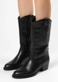 Zwarte Leren Cowboylaarzen Met Sierstiksels^Sacha Best