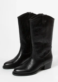 Zwarte Leren Cowboylaarzen Met Sierstiksels^Sacha Best
