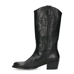 Zwarte Leren Cowboylaarzen Met Sierstiksels^Sacha Best
