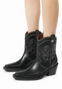 Zwarte Leren Cowboylaarzen Met Off White Sierstiksels^Sacha Cheap