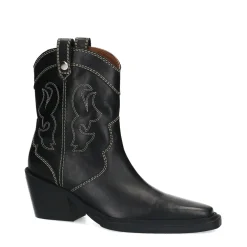 Zwarte Leren Cowboylaarzen Met Off White Sierstiksels^Sacha Cheap