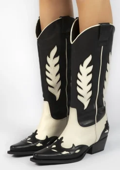 Zwarte Leren Cowboylaarzen Met Off White Details^Sacha Cheap