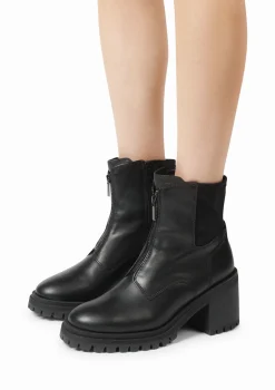 Zwarte Leren Enkellaarsjes Met Chunky Hak^Sacha Fashion