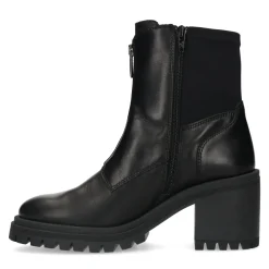 Zwarte Leren Enkellaarsjes Met Chunky Hak^Sacha Fashion