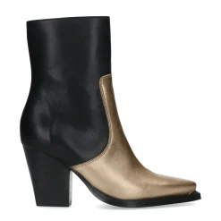 Zwarte Leren Enkellaarsjes Met Hak En Goudkleurige Details^Sacha Clearance
