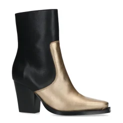 Zwarte Leren Enkellaarsjes Met Hak En Goudkleurige Details^Sacha Clearance