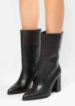 Zwarte Leren Enkellaarsjes Met Hak^Sacha Cheap