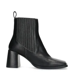 Zwarte Leren Enkellaarsjes Met Blokhak^Sacha Best