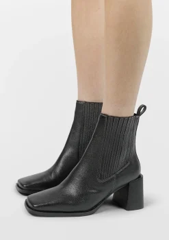 Zwarte Leren Enkellaarsjes Met Blokhak^Sacha Best