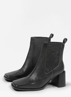 Zwarte Leren Enkellaarsjes Met Blokhak^Sacha Best