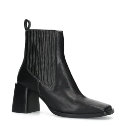 Zwarte Leren Enkellaarsjes Met Blokhak^Sacha Best