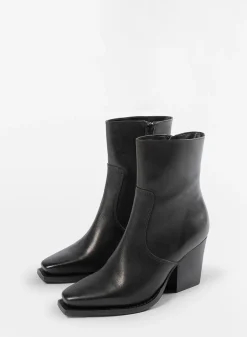 Zwarte Leren Enkellaarsjes Met Hak^Sacha Online