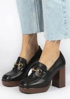 Zwarte Leren Loafers Met Hak^Sacha Sale