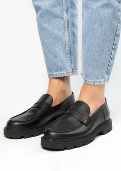 Zwarte Leren Loafers Met Grove Zool^Sacha Discount