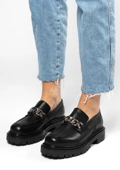 Zwarte Leren Loafers Met Chain^Sacha Best