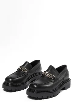 Zwarte Leren Loafers Met Chain^Sacha Best