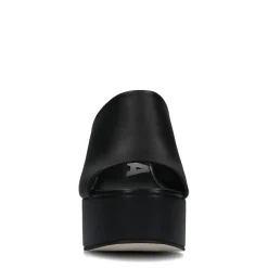 Zwarte Leren Muiltjes Met Plateau Hak^Sacha New