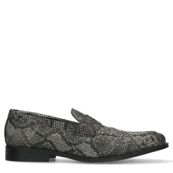 Zwarte Leren Penny Loafers Met Pythonprint^Sacha Hot