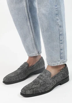 Zwarte Leren Penny Loafers Met Pythonprint^Sacha Hot
