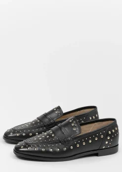Zwarte Leren Penny Loafers Met Studs^Sacha Online