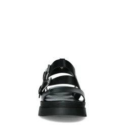 Zwarte Leren Plateau Sandalen Met Gespen^Sacha Shop