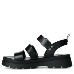 Zwarte Leren Plateau Sandalen Met Gespen^Sacha Shop