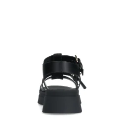 Zwarte Leren Plateau Sandalen^Sacha Best