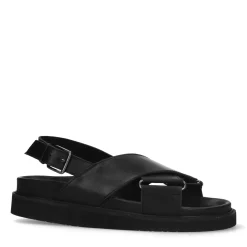 Zwarte Leren Plateau Sandalen Met Gekruiste Banden^Sacha Cheap