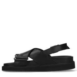 Zwarte Leren Plateau Sandalen Met Gekruiste Banden^Sacha Cheap