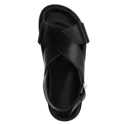 Zwarte Leren Plateau Sandalen Met Gekruiste Banden^Sacha Cheap