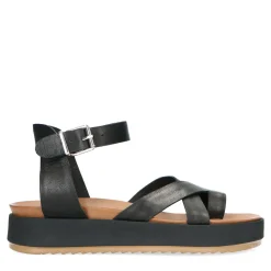 Zwarte Leren Plateau Sandalen^Sacha Sale