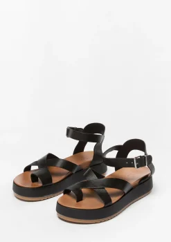 Zwarte Leren Plateau Sandalen^Sacha Sale