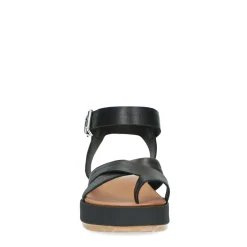 Zwarte Leren Plateau Sandalen^Sacha Sale